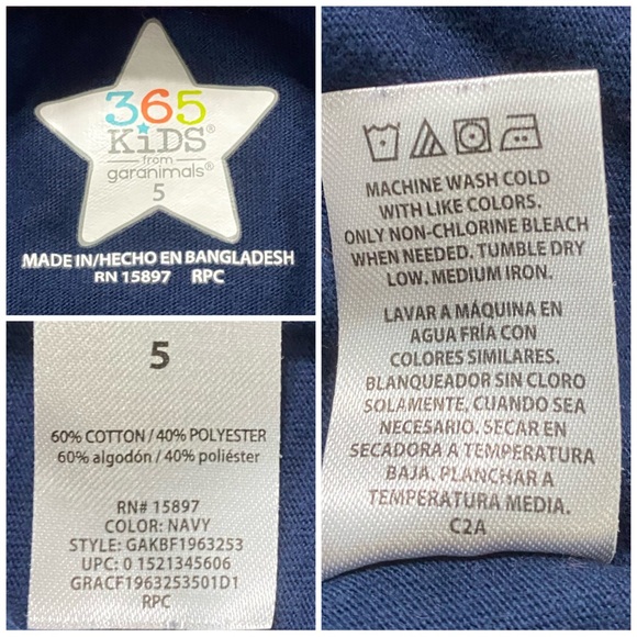 Garanimals, EUC, 365 Kids, Long sleeve Navy blue, Henley shirt, boys size 5 - Picture 13 of 13